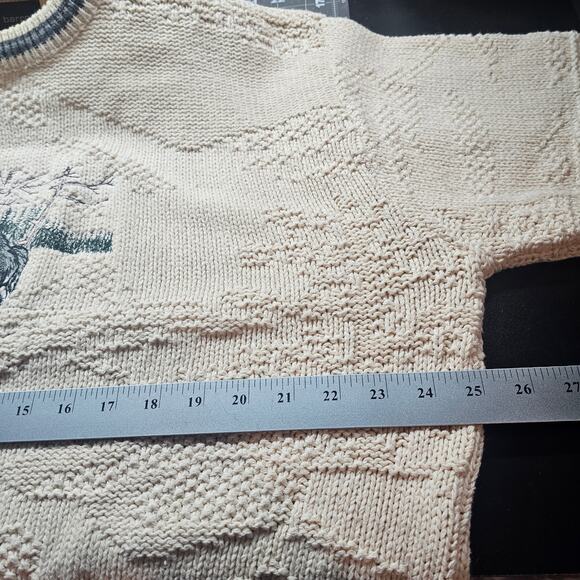 Vintage Croft & Barrow Wolves Sweater Mens Lg White 90s Cosby Academia Grandpa - Picture 10 of 11